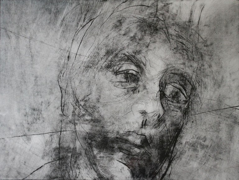 Image of artwork: Peta Thurling. Search (Self Portrait), 2012. Aluminium dry point etching on Hahnemühle warm white paper. Paper size: 53x67cm, image size: 45x59cm, framed 70x83cm (artist proof).