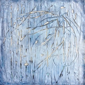 Image of artwork: Peta Thurling. Walkers (Diptych, detail 2), 2014. Oil stick, paper, encaustic wax on ply, 30x30cm.